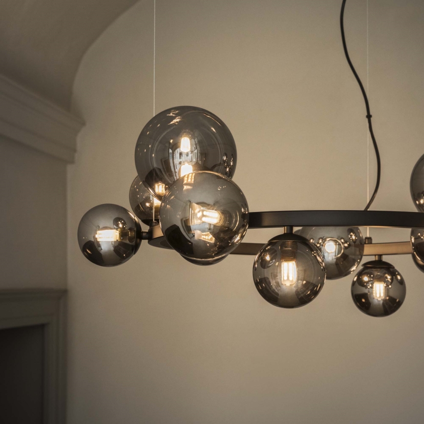 Ideal Lux - LED-lysekrone med vaierophæng PERLAGE 25xG9/3W/230V 110 cm sort/røget sort