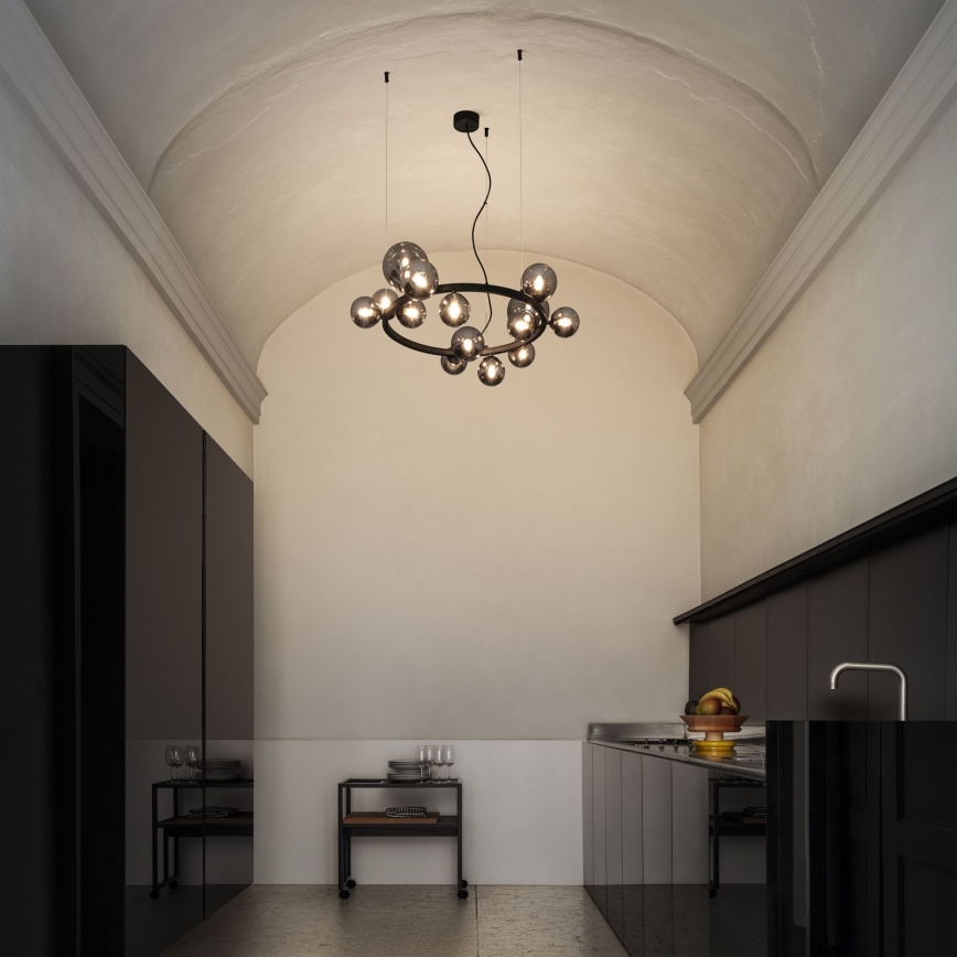 Ideal Lux - LED-lysekrone på wire PERLAGE 14xG9/3W/230V Ø 85 cm sort/røget sort