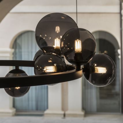 Ideal Lux - LED-lysekrone på wire PERLAGE 14xG9/3W/230V Ø 85 cm sort/røget sort