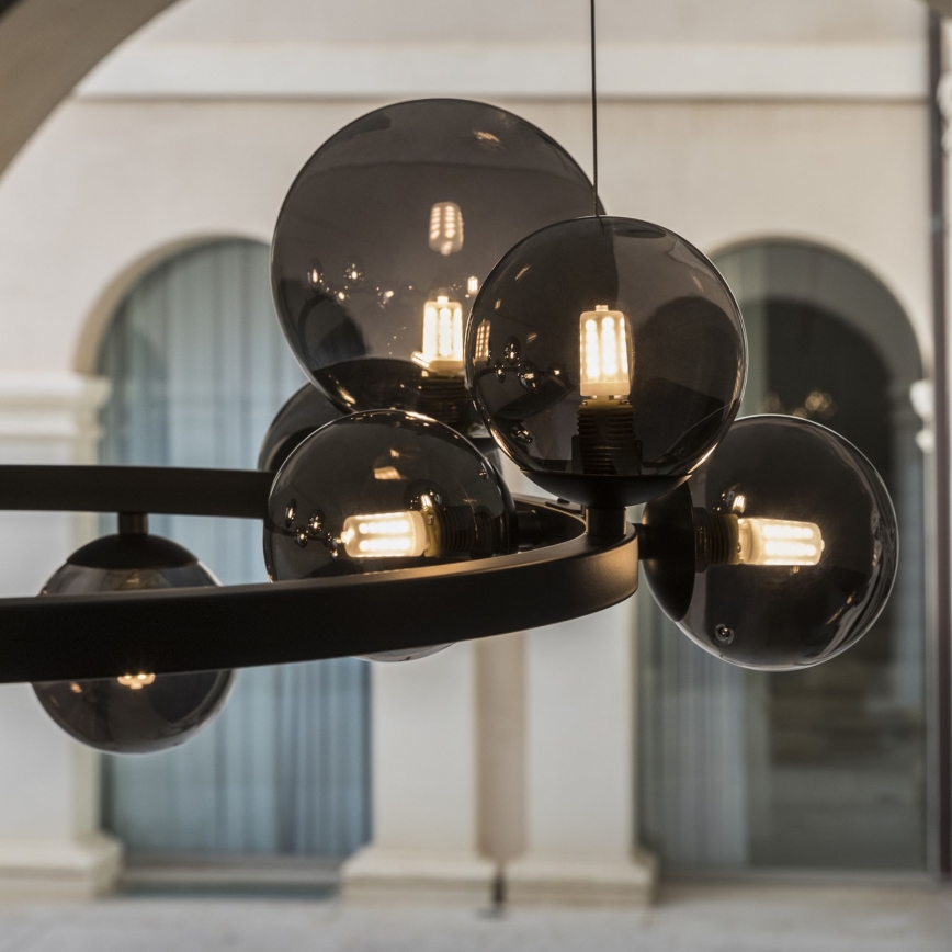 Ideal Lux - LED-lysekrone på wire PERLAGE 14xG9/3W/230V Ø 85 cm sort/røget sort