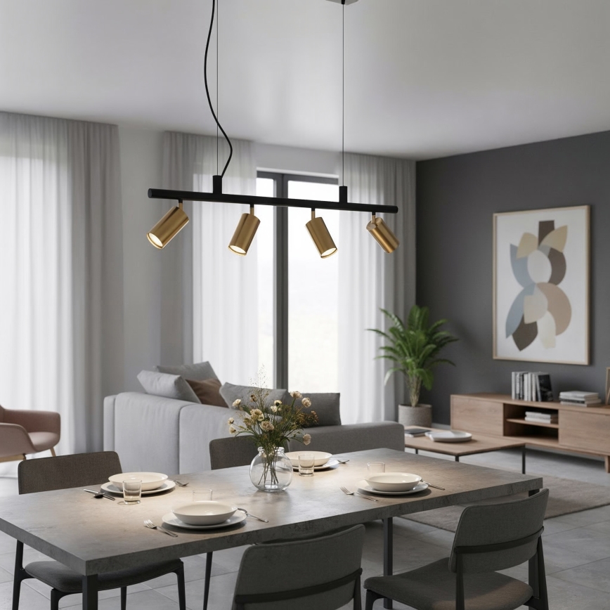 Ideal Lux - LED pendel DYNAMITE 4xGU10/7W/230V CRI 90 sort/messing