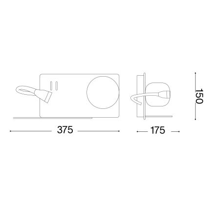 Ideal Lux - LED væglampe med flexible lille lampe BOOK 1xG9/28W + LED/3W/230V USB sort
