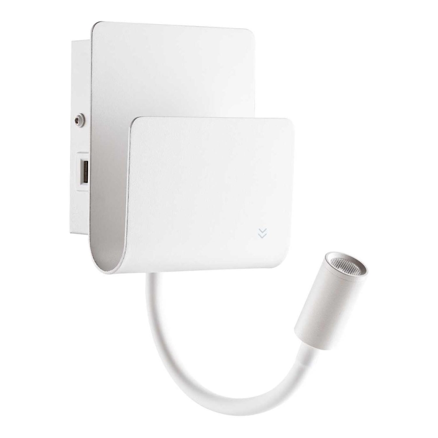Ideal Lux - LED vægspot med fleksibel lampičkou PROBE LED/9,5W/230V USB CRI 90 hvid