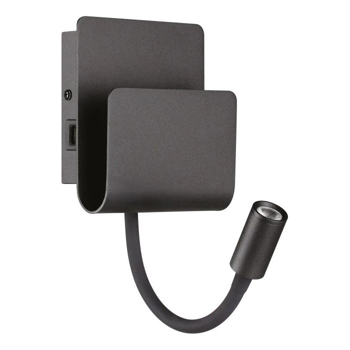 Ideal Lux - LED vægspot med fleksibel lille lampe PROBE LED/9,5W/230V USB CRI 90 sort