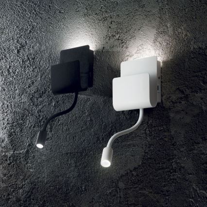 Ideal Lux - LED vægspot med fleksibel lille lampe PROBE LED/9,5W/230V USB CRI 90 sort