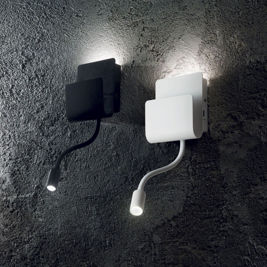 Ideal Lux - LED vægspot med fleksibel lille lampe PROBE LED/9,5W/230V USB CRI 90 sort