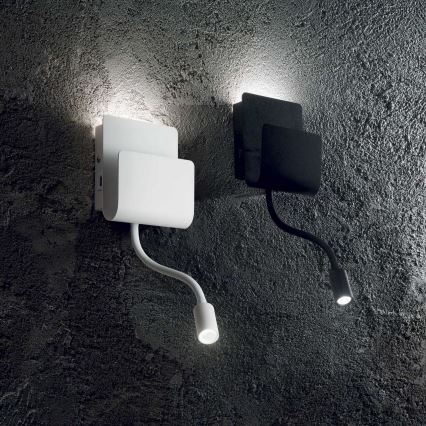 Ideal Lux - LED vægspot med fleksibel lampičkou PROBE LED/9,5W/230V USB CRI 90 hvid