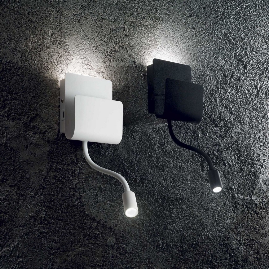 Ideal Lux - LED vægspot med fleksibel lampičkou PROBE LED/9,5W/230V USB CRI 90 hvid
