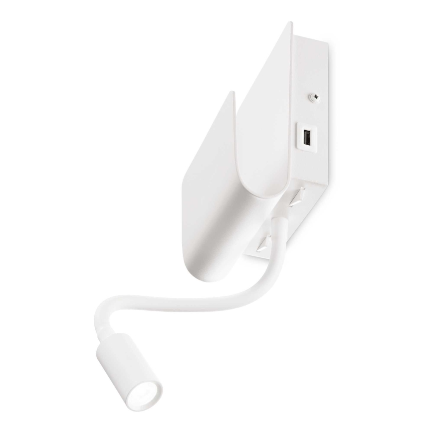 Ideal Lux - LED vægspot med fleksibel lampičkou PROBE LED/9,5W/230V USB CRI 90 hvid