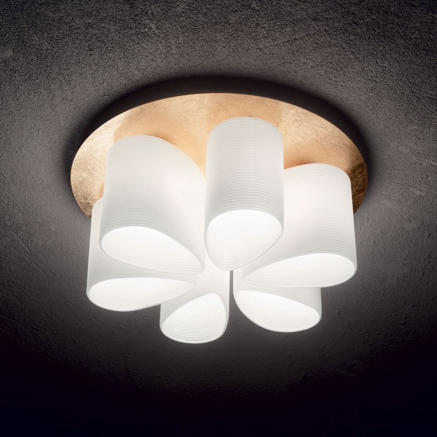 Ideal Lux - Loftlampe DAISY 6xE27/52W/230V diameter 60 cm guldfarvet/hvid