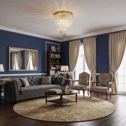 Ideal Lux - Loftlampe i krystal CARLTON 12xE14/40W/230V diameter 50 cm guldfarvet