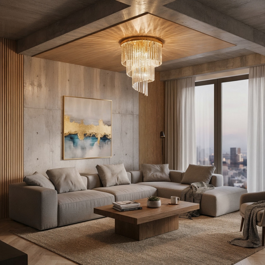 Ideal Lux - Loftlampe i krystal CARLTON 12xE14/40W/230V diameter 50 cm guldfarvet