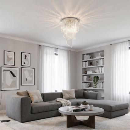 Ideal Lux - Loftlampe i krystal CARLTON 12xE14/40W/230V diameter 50 cm skinnende krom