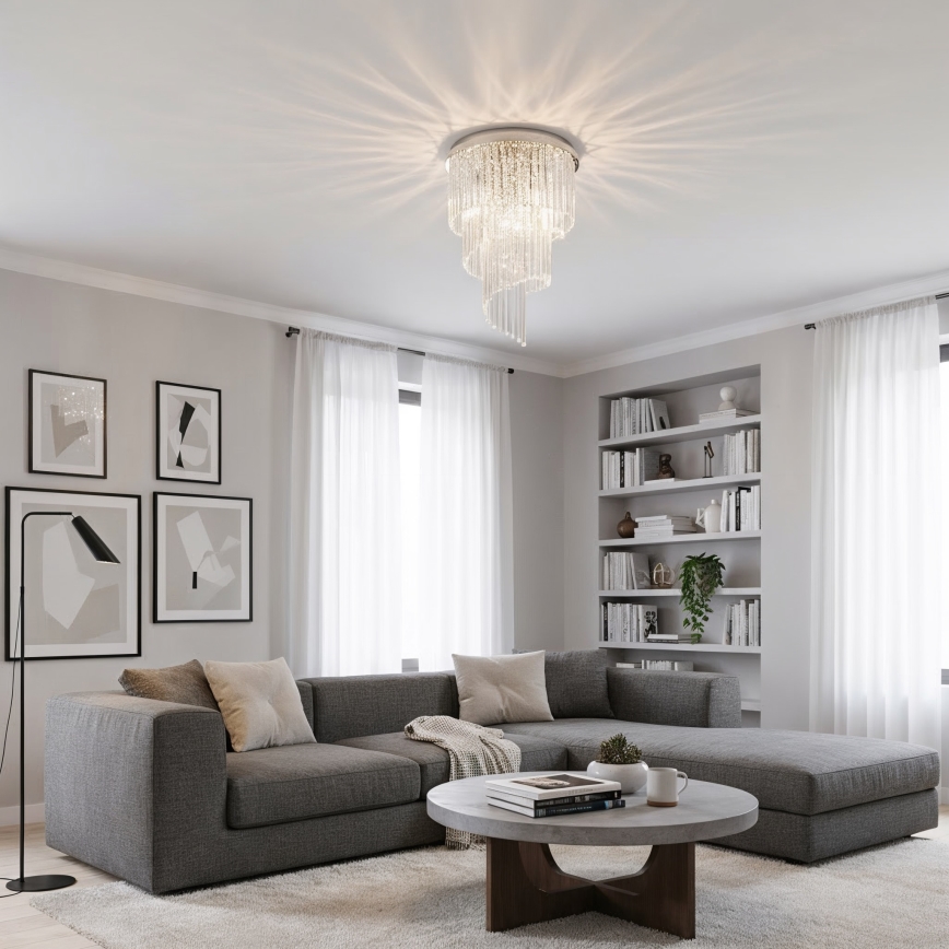 Ideal Lux - Loftlampe i krystal CARLTON 12xE14/40W/230V diameter 50 cm skinnende krom