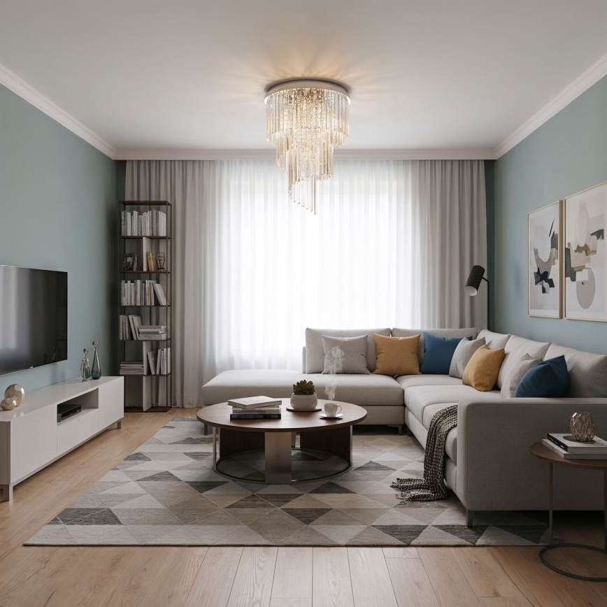 Ideal Lux - Loftlampe i krystal CARLTON 12xE14/40W/230V diameter 50 cm skinnende krom