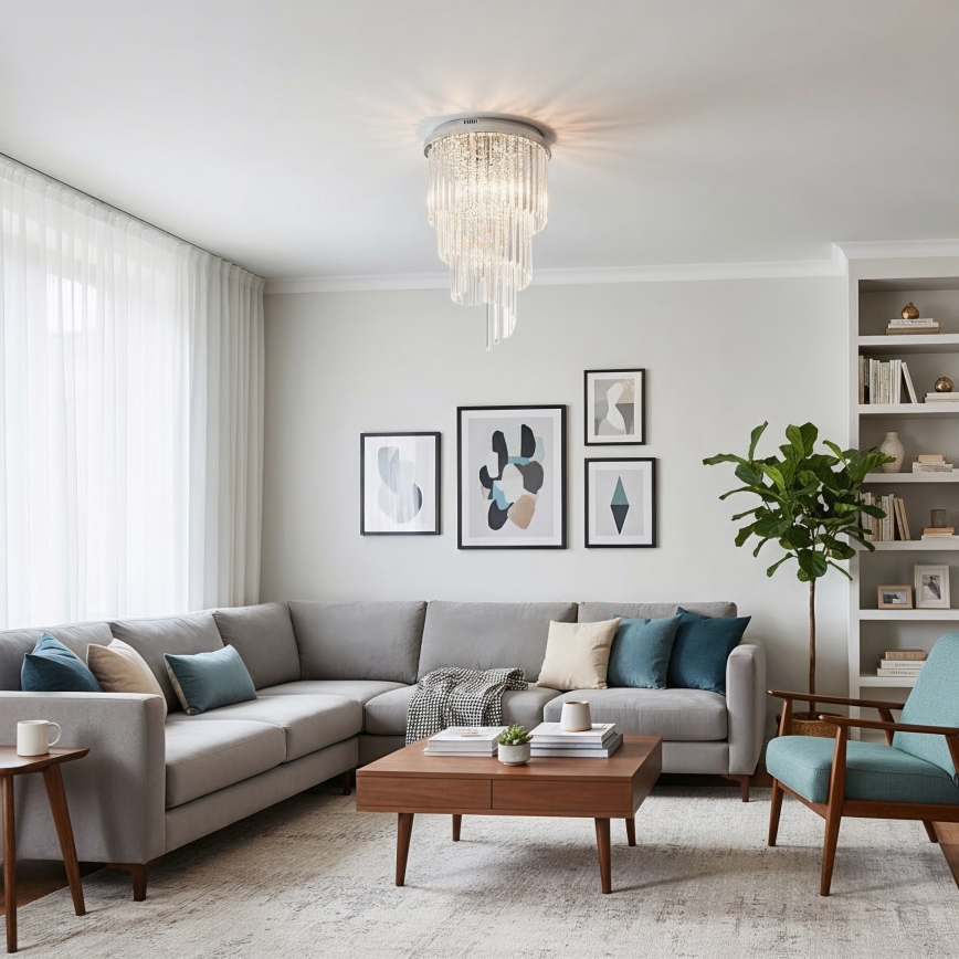 Ideal Lux - Loftlampe i krystal CARLTON 8xE14/40W/230V diameter 40 cm skinnende krom