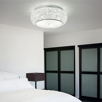 Ideal Lux - Loftlampe i krystal PASHA 6xE14/40W/230V diameter 40 cm skinnende krom