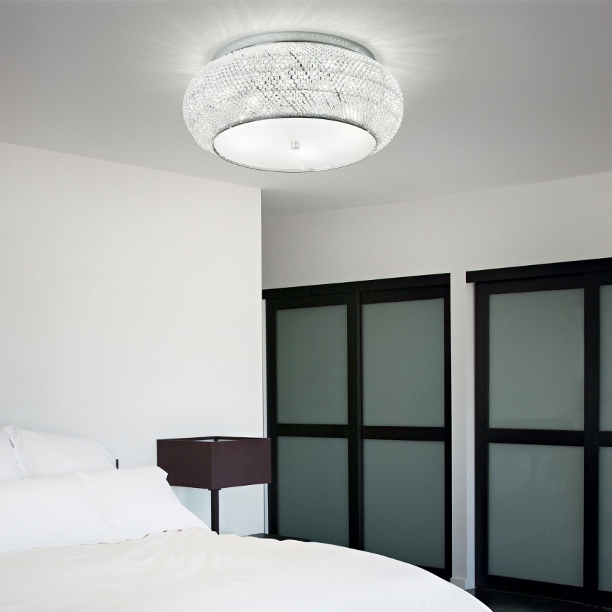 Ideal Lux - Loftlampe i krystal PASHA 6xE14/40W/230V diameter 40 cm skinnende krom