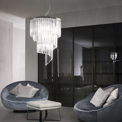 Ideal Lux - Lysekrone i krystal CARLTON 12xE14/40W/230V diameter 50 cm skinnende krom