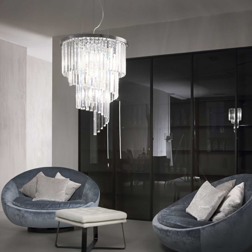 Ideal Lux - Lysekrone i krystal CARLTON 12xE14/40W/230V diameter 50 cm skinnende krom