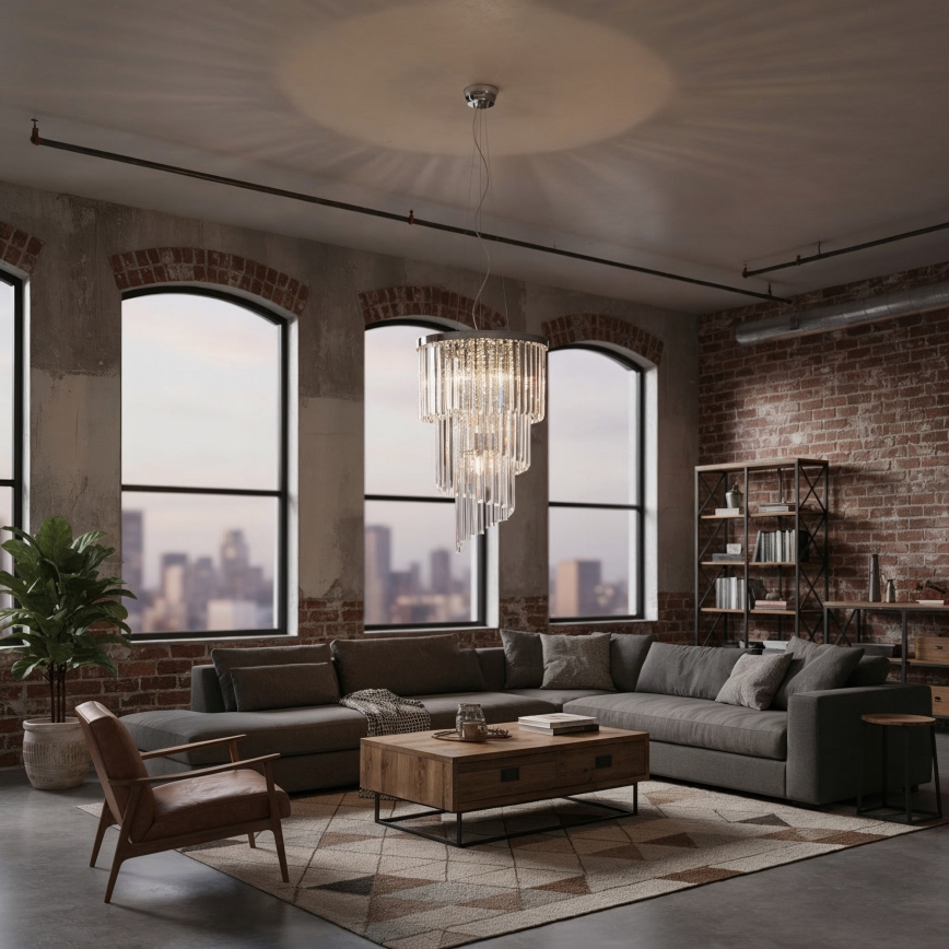 Ideal Lux - Lysekrone i krystal CARLTON 8xE14/40W/230V diameter 40 cm skinnende krom