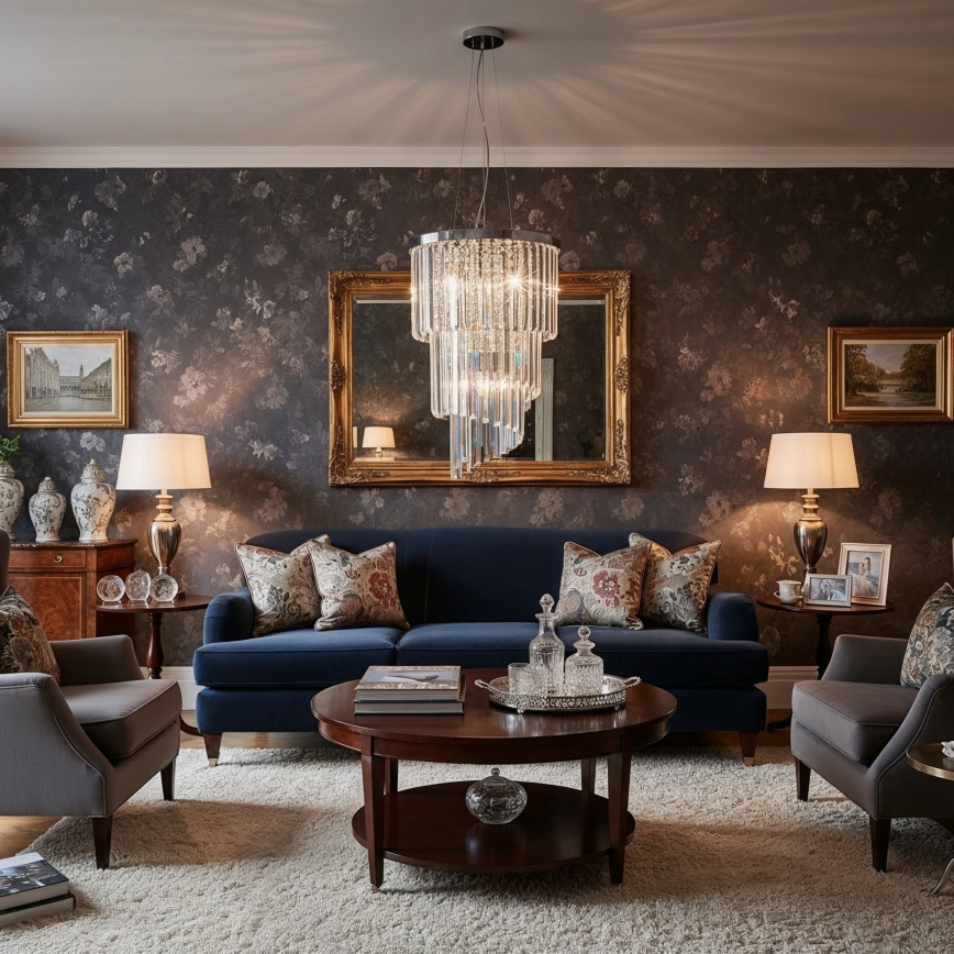 Ideal Lux - Lysekrone i krystal CARLTON 8xE14/40W/230V diameter 40 cm skinnende krom