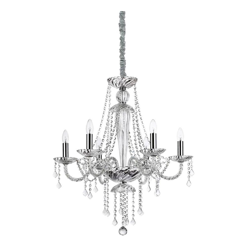 Ideal Lux - Lysekrone i krystal m. kædeophæng AMADEUS 6xE14/40W/230V diameter 67 cm transparent