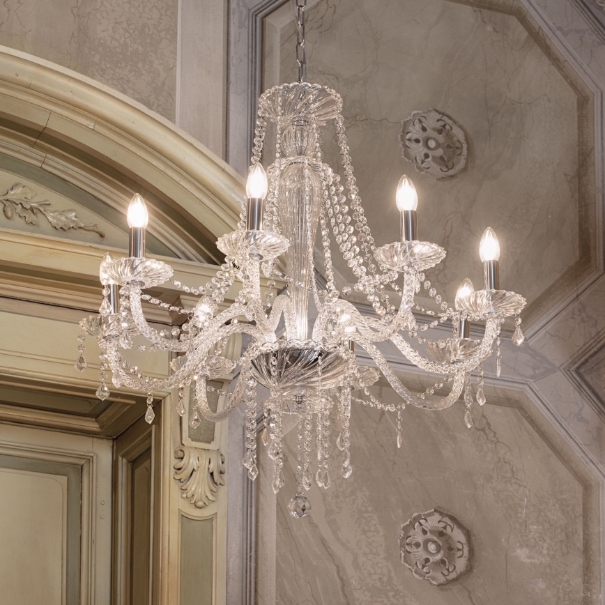 Ideal Lux - Lysekrone i krystal m. kædeophæng AMADEUS 8xE14/40W/230V diameter 80 cm transparent