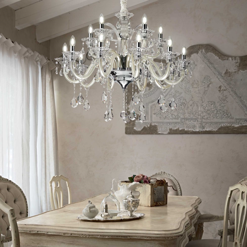 Ideal Lux - Lysekrone i krystal m. kædeophæng COLOSSAL 15xE14/40W/230V diameter 95 cm cremefarvet/skinnende krom
