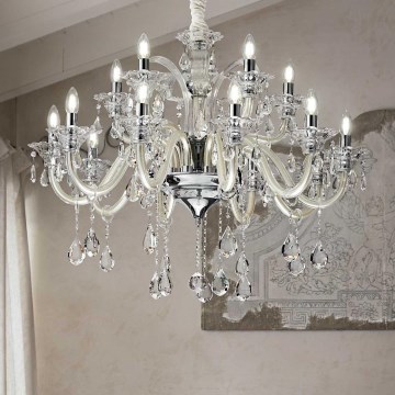 Ideal Lux - Lysekrone i krystal m. kædeophæng COLOSSAL 15xE14/40W/230V diameter 95 cm cremefarvet/skinnende krom