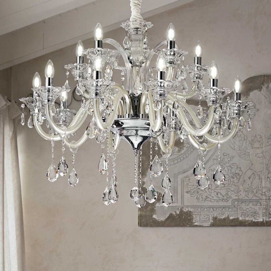 Ideal Lux - Lysekrone i krystal m. kædeophæng COLOSSAL 15xE14/40W/230V diameter 95 cm cremefarvet/skinnende krom