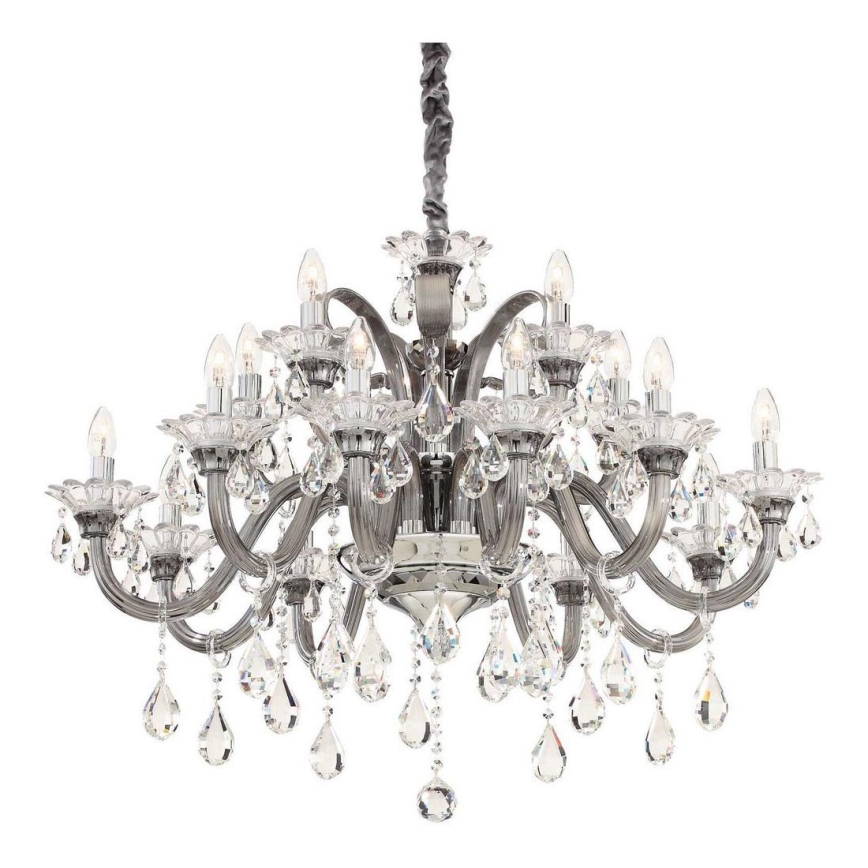 Ideal Lux - Lysekrone i krystal m. kædeophæng COLOSSAL 15xE14/40W/230V diameter 95 cm grå/skinnende krom