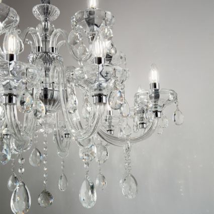 Ideal Lux - Lysekrone i krystal m. kædeophæng CONTINENTAL 12xE14/40W/230V diameter 86 cm transparent