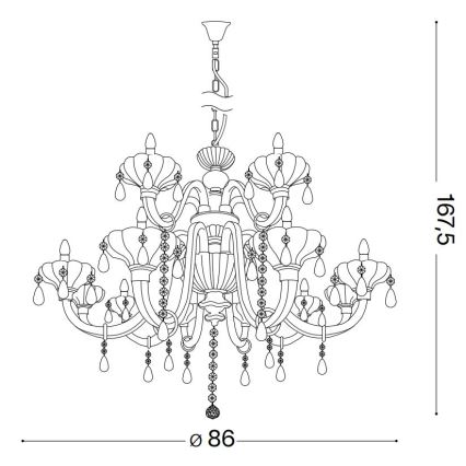 Ideal Lux - Lysekrone i krystal m. kædeophæng CONTINENTAL 12xE14/40W/230V diameter 86 cm transparent