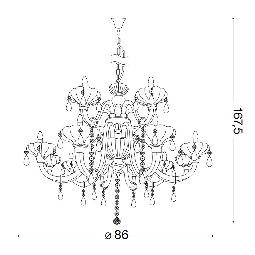Ideal Lux - Lysekrone i krystal m. kædeophæng CONTINENTAL 12xE14/40W/230V diameter 86 cm transparent