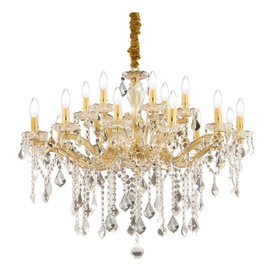 Ideal Lux - Lysekrone i krystal m. kædeophæng FLORIAN 18xE14/40W/230V diameter 86 cm guldfarvet