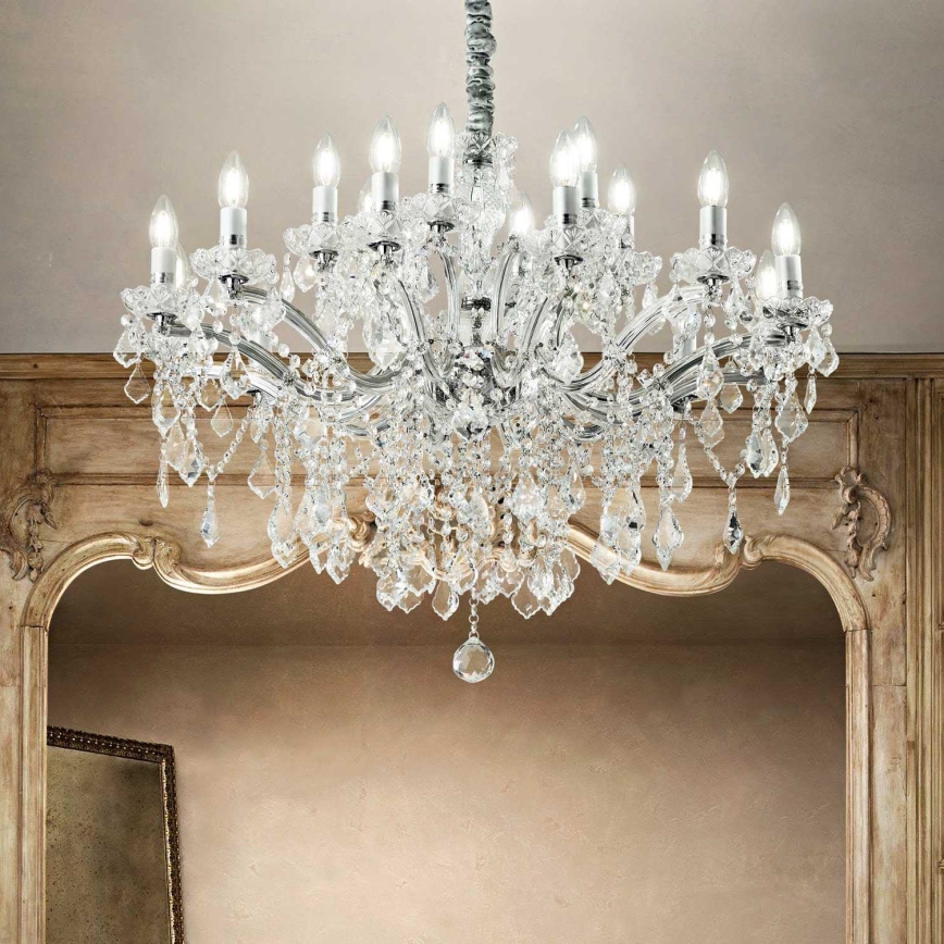 Ideal Lux - Lysekrone i krystal m. kædeophæng FLORIAN 18xE14/40W/230V diameter 86 cm transparent