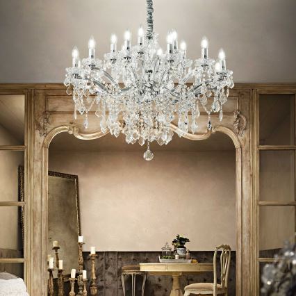 Ideal Lux - Lysekrone i krystal m. kædeophæng FLORIAN 18xE14/40W/230V diameter 86 cm transparent