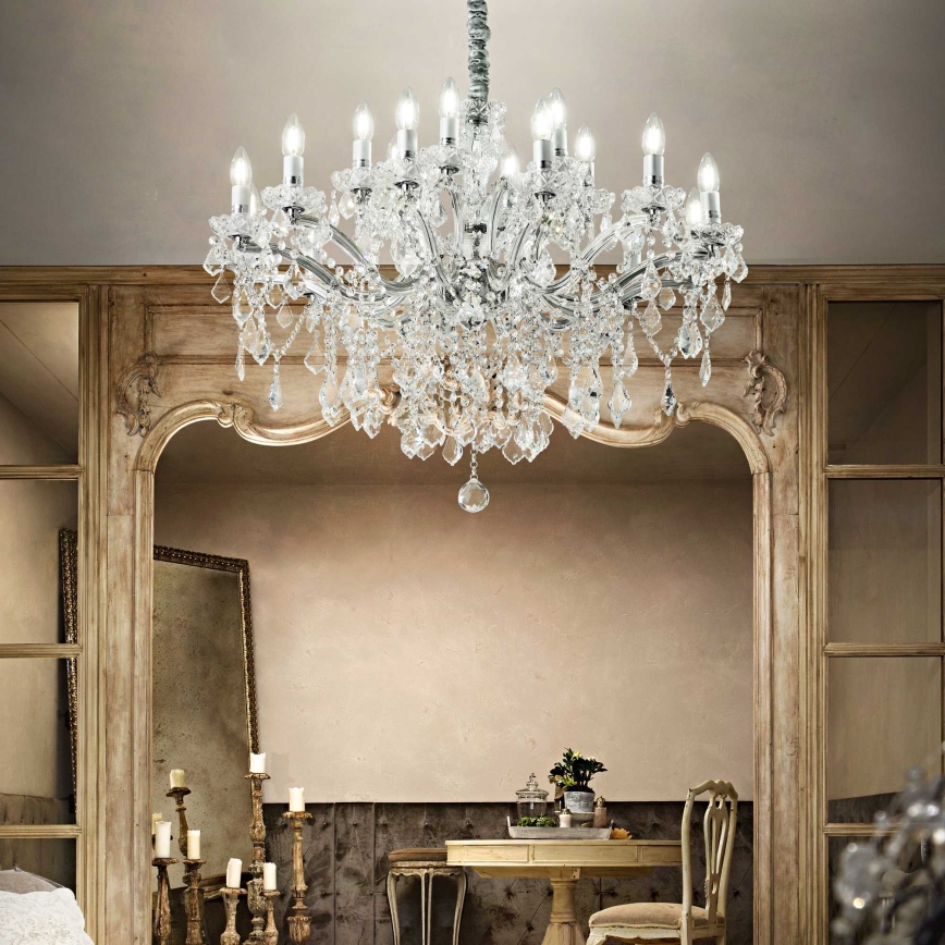 Ideal Lux - Lysekrone i krystal m. kædeophæng FLORIAN 18xE14/40W/230V diameter 86 cm transparent