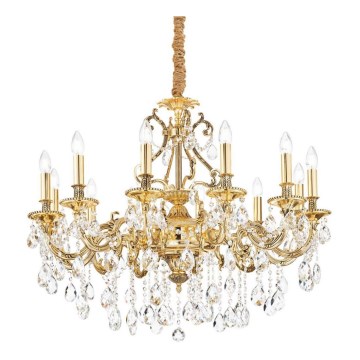 Ideal Lux - Lysekrone i krystal m. kædeophæng GIOCONDA 12xE14/40W/230V diameter 90 cm guldfarvet