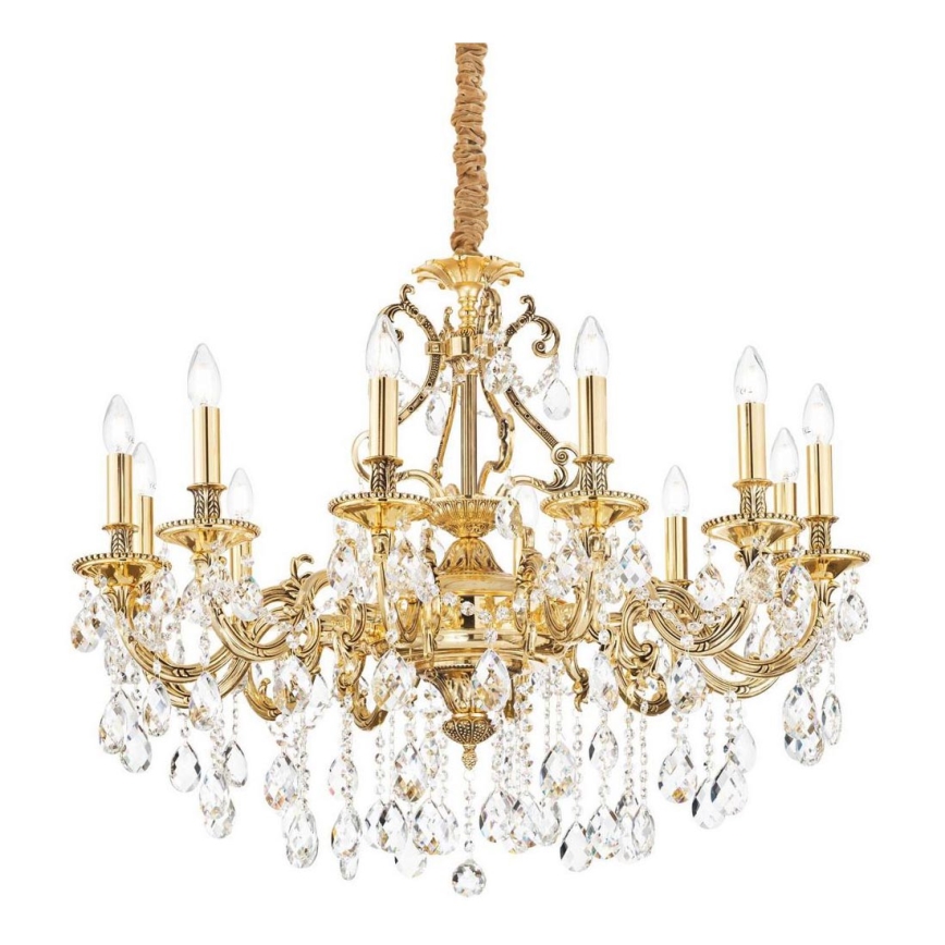 Ideal Lux - Lysekrone i krystal m. kædeophæng GIOCONDA 12xE14/40W/230V diameter 90 cm guldfarvet