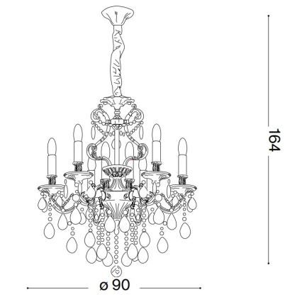 Ideal Lux - Lysekrone i krystal m. kædeophæng GIOCONDA 12xE14/40W/230V diameter 90 cm guldfarvet