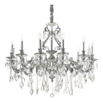 Ideal Lux - Lysekrone i krystal m. kædeophæng GIOCONDA 12xE14/40W/230V diameter 90 cm sølvfarvet