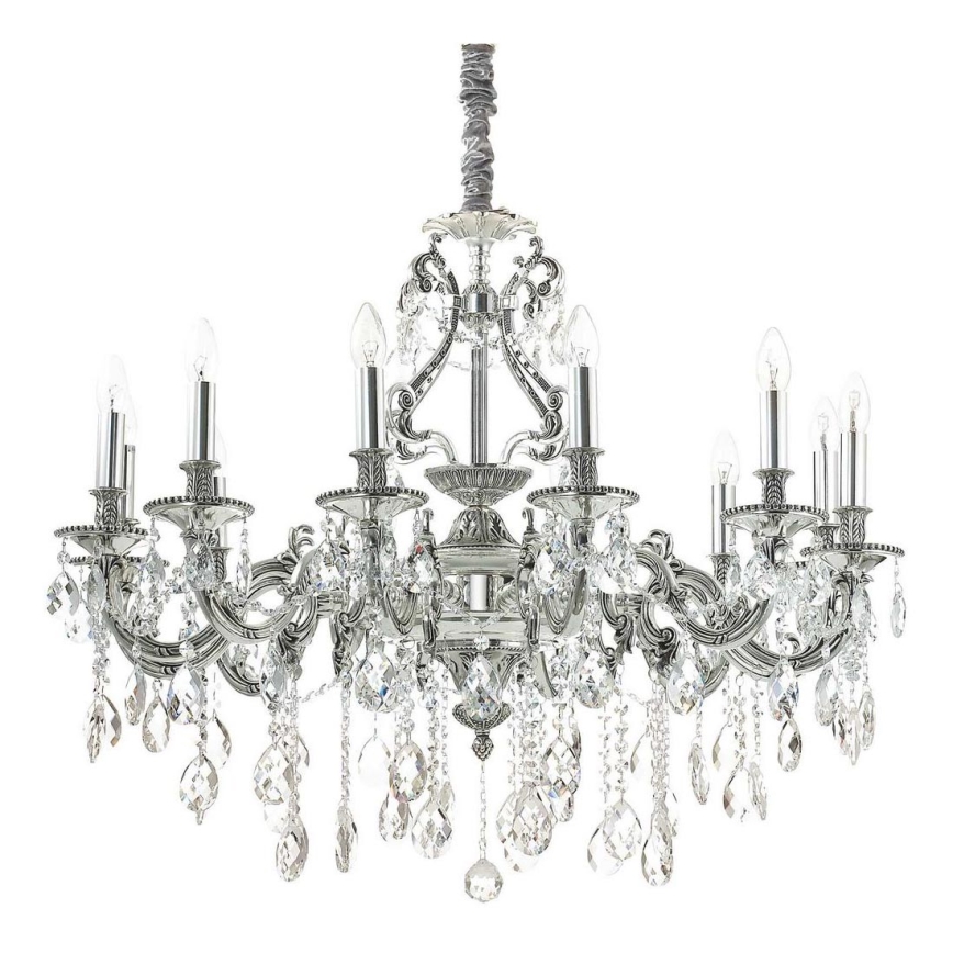 Ideal Lux - Lysekrone i krystal m. kædeophæng GIOCONDA 12xE14/40W/230V diameter 90 cm sølvfarvet