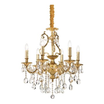 Ideal Lux - Lysekrone i krystal m. kædeophæng GIOCONDA 6xE14/40W/230V diameter 62 cm guldfarvet