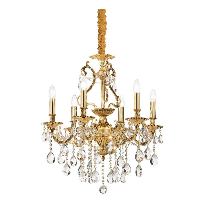 Ideal Lux - Lysekrone i krystal m. kædeophæng GIOCONDA 6xE14/40W/230V diameter 62 cm guldfarvet