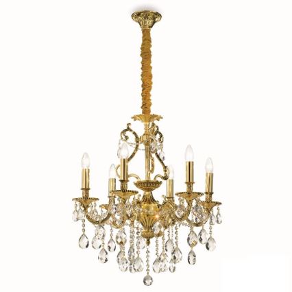 Ideal Lux - Lysekrone i krystal m. kædeophæng GIOCONDA 6xE14/40W/230V diameter 62 cm guldfarvet
