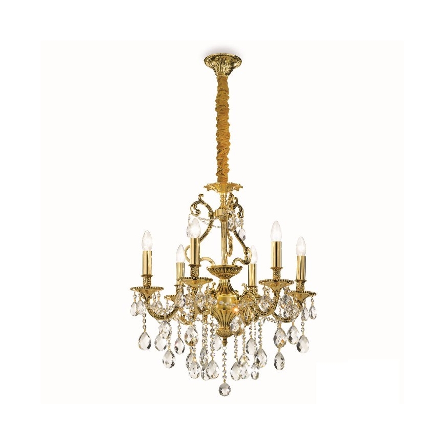 Ideal Lux - Lysekrone i krystal m. kædeophæng GIOCONDA 6xE14/40W/230V diameter 62 cm guldfarvet