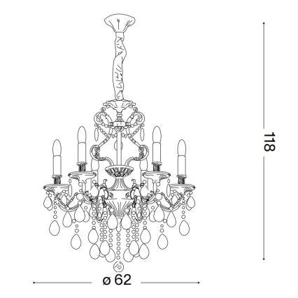 Ideal Lux - Lysekrone i krystal m. kædeophæng GIOCONDA 6xE14/40W/230V diameter 62 cm guldfarvet
