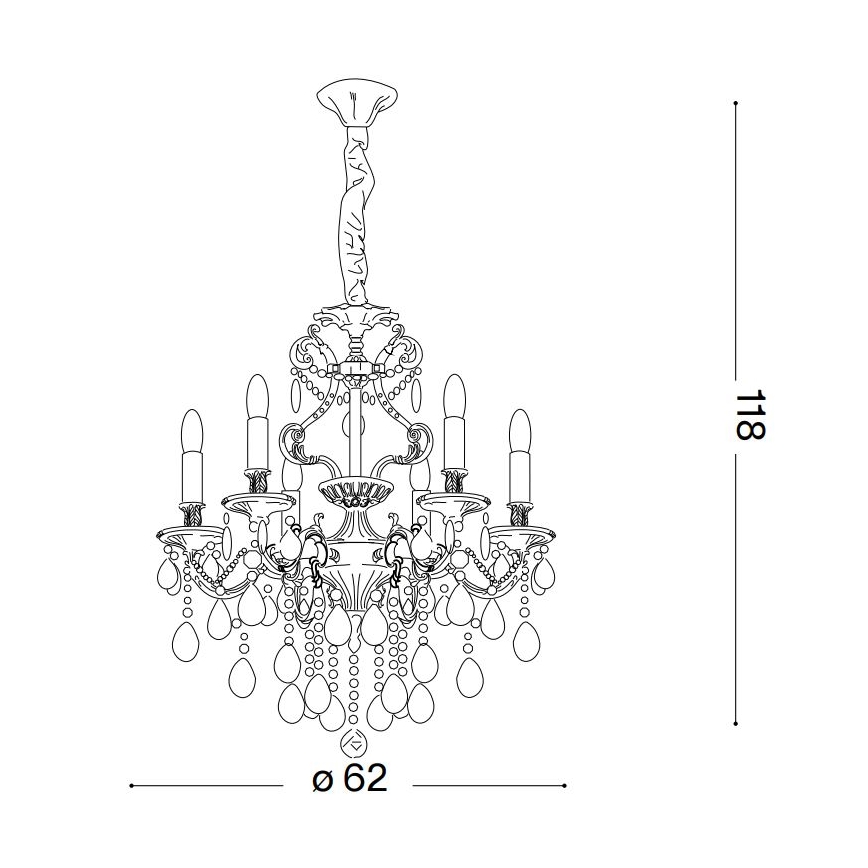 Ideal Lux - Lysekrone i krystal m. kædeophæng GIOCONDA 6xE14/40W/230V diameter 62 cm guldfarvet